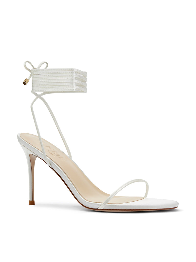 3.0 Barely There Lace Up Heel - Satin White - FEMME LA