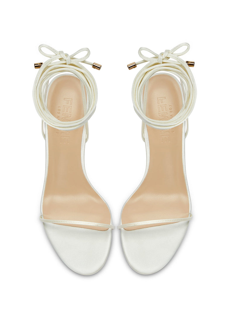 3.0 Barely There Lace Up Heel - Satin White - FEMME LA