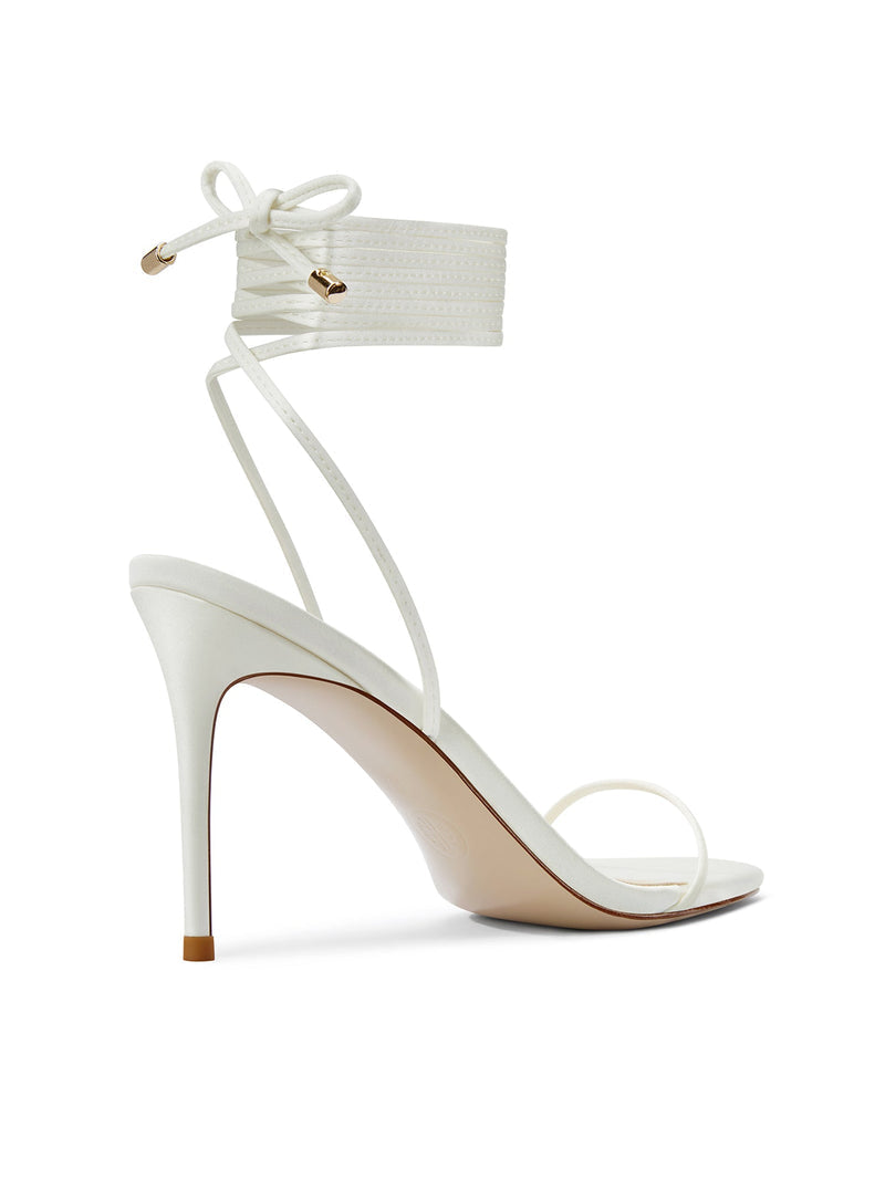 3.0 Barely There Lace Up Heel - Satin White - FEMME LA