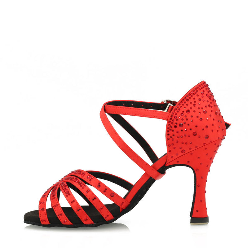 Ari - Red Silk Satin - Suede Sole