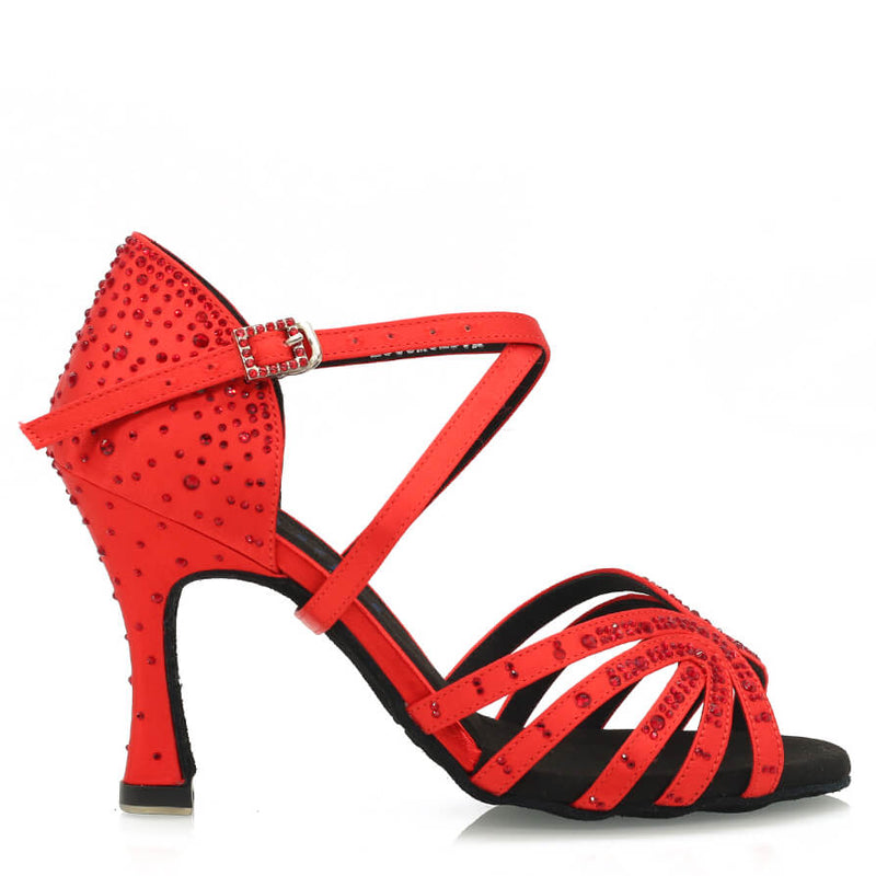 Ari - Red Silk Satin - Suede Sole
