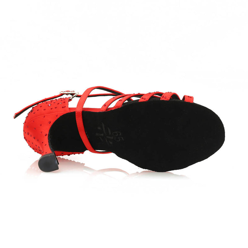 Ari - Red Silk Satin - Suede Sole