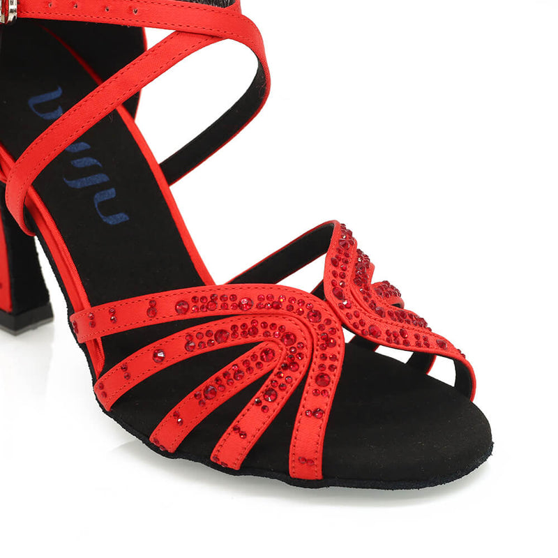 Ari - Red Silk Satin - Suede Sole