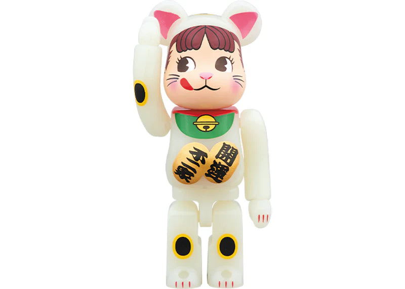 Bearbrick Beckoning Cat Peko Chan Luminous 100% & 400% Set White