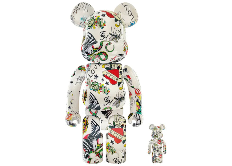 Bearbrick Ed Hardy 100% & 400% Set White
