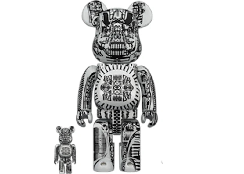 Bearbrick HR GIGER 100% & 400% Set White Chrome