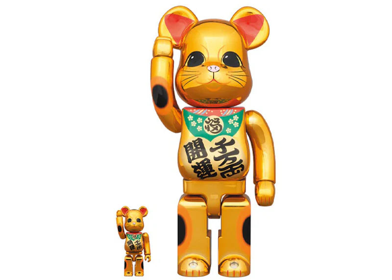 Bearbrick Lucky Cat Good Luck Ten Million Ryo 100% & 400% Set Gold Plated