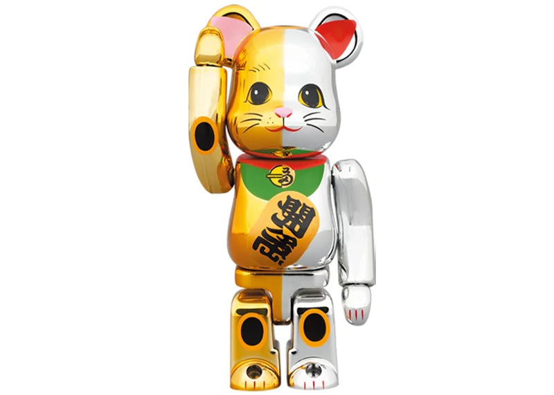 Bearbrick Lucky Cat Ten Million Gold x Good Luck Silver 100% & 400% Set Gold/Silver