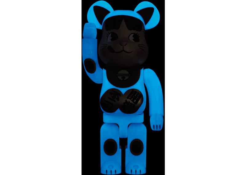 Bearbrick Maneki Neko Peko-chan Blue Liminous 100% & 400% Set