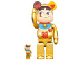 Bearbrick Maneki Neko Peko-chan Fuku 100% & 400% Set Gold Plated