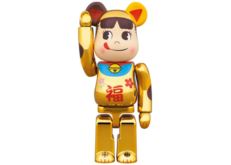Bearbrick Maneki Neko Peko-chan Fuku 100% & 400% Set Gold Plated