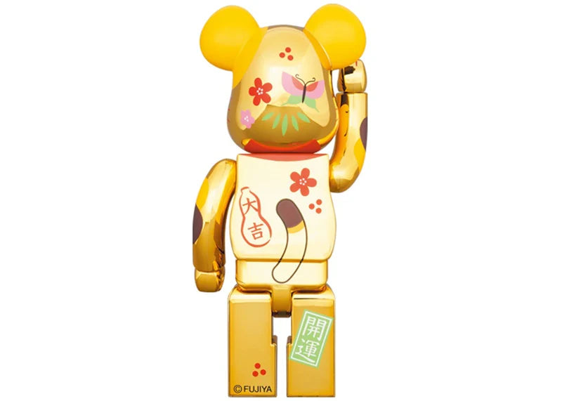 Bearbrick Maneki Neko Peko-chan Fuku 100% & 400% Set Gold Plated