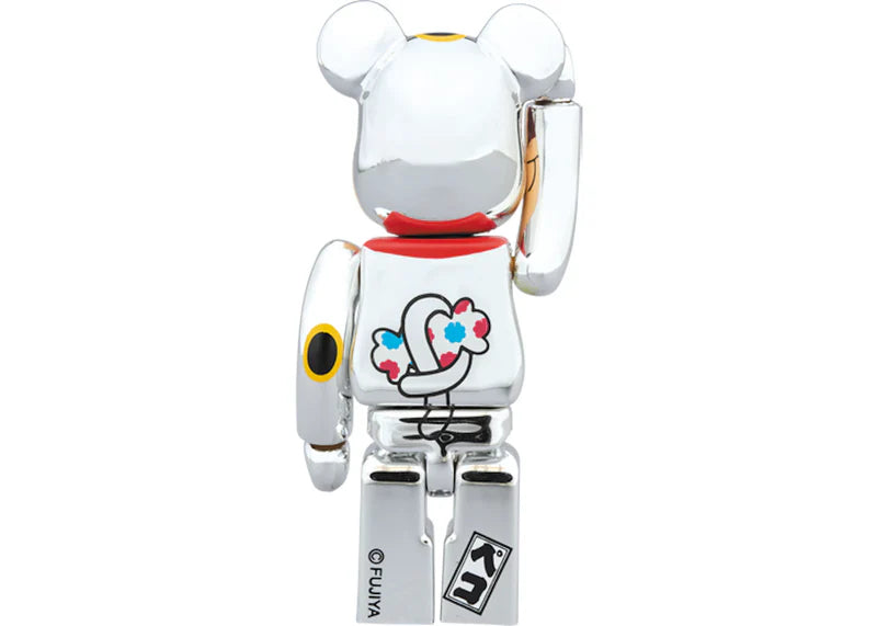 Bearbrick Maneki Neko Peko-chan Silver Plating 100% & 400% Set