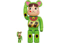 Bearbrick Maneki Neko Pekochan 100% & 400% Set Florescent Green