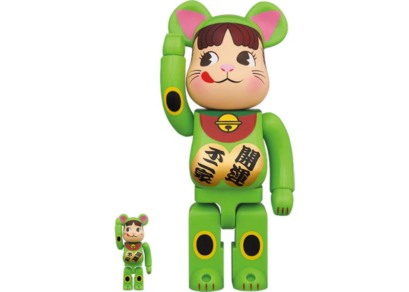 Bearbrick Maneki Neko Pekochan 100% & 400% Set Florescent Green