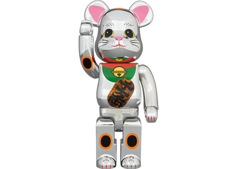 Bearbrick Maneki Neko Silver Plated Luminous 400%