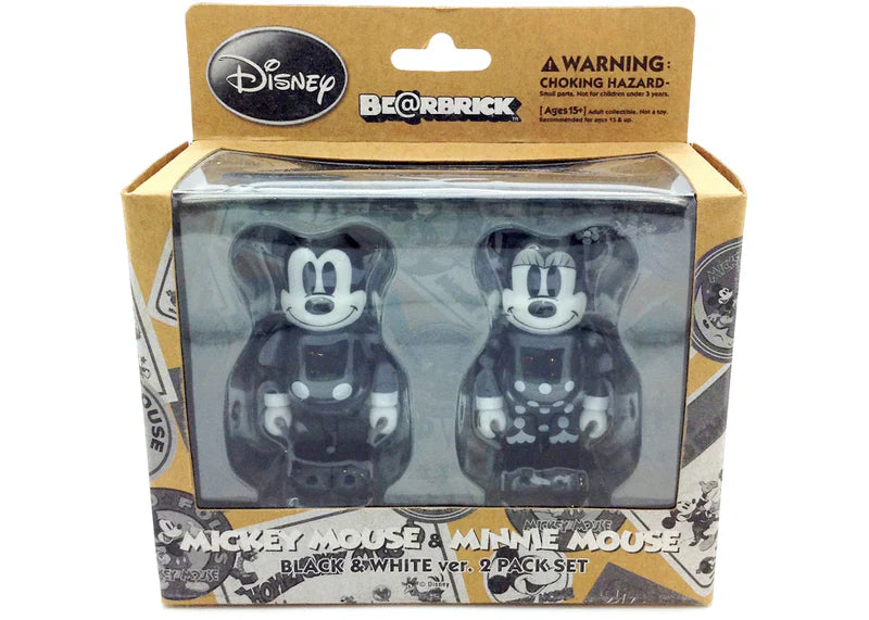 Bearbrick Mickey Mouse & Minnie Mouse Black & White Ver. 100% 2 Pack Black/White