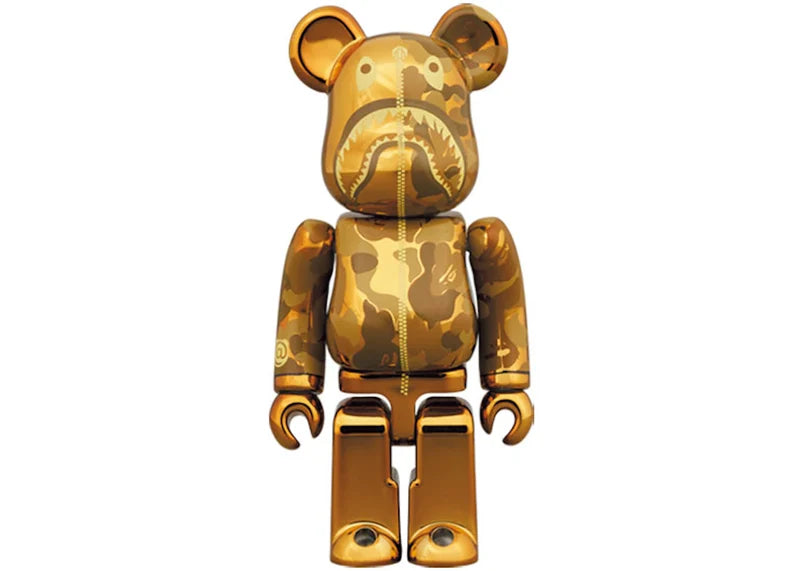 Bearbrick x BAPE Camo Shark 100% & 400% Set Gold