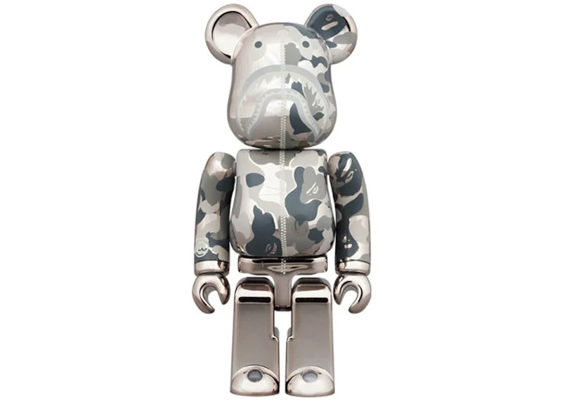 Bearbrick x BAPE Camo Shark 100% & 400% Set Silver