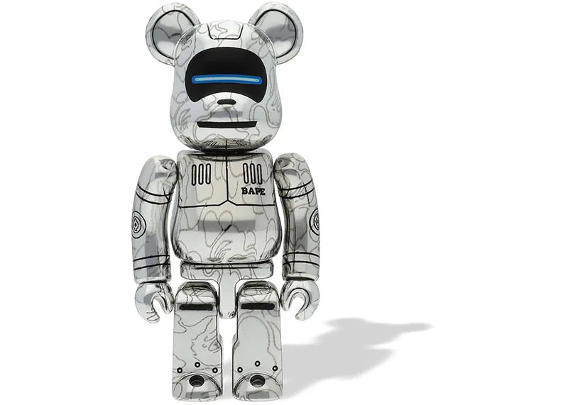 Bearbrick x BAPE x Hajime Sorayama Baby Milo 100% & 400% Set Silver