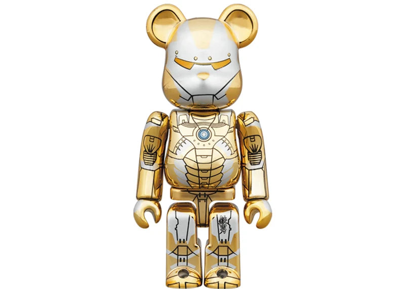 Bearbrick x Hajime Sorayama x Marvel Iron Man Reverse 100% & 400% Set Gold/Silver