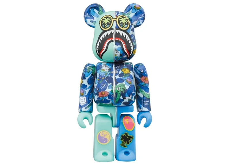 Bearbrick x Steven Harrington x BAPE Shark 100% & 400% Set Blue Camo