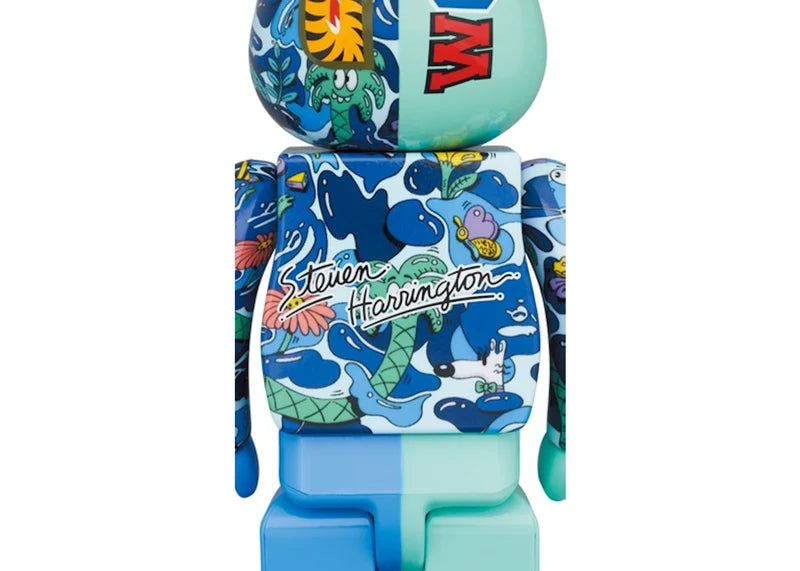 Bearbrick x Steven Harrington x BAPE Shark 100% & 400% Set Blue Camo