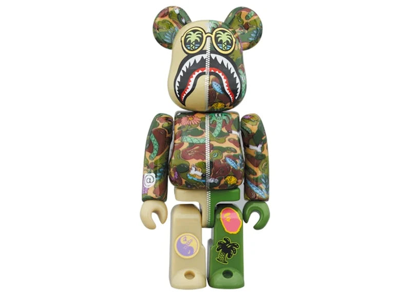 Bearbrick x Steven Harrington x BAPE Shark 100% & 400% Set Green Camo