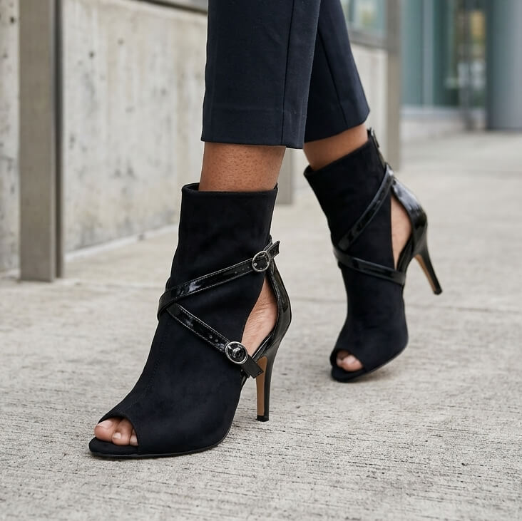 Beatrix - Black Patent and Vegan Suede - Street Sole