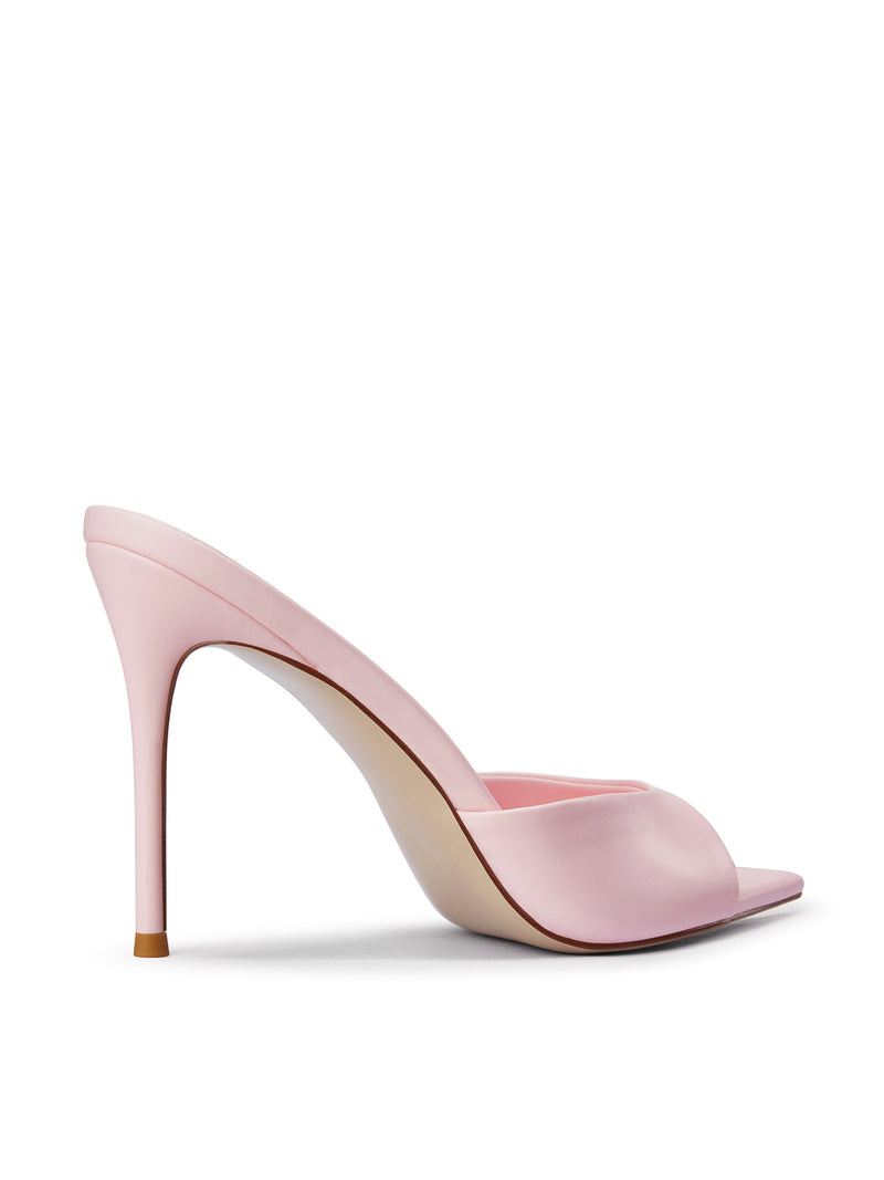 FEMME LA Bella Slipper in blush pink satin, right side profile showing padded vamp curve and nude lining