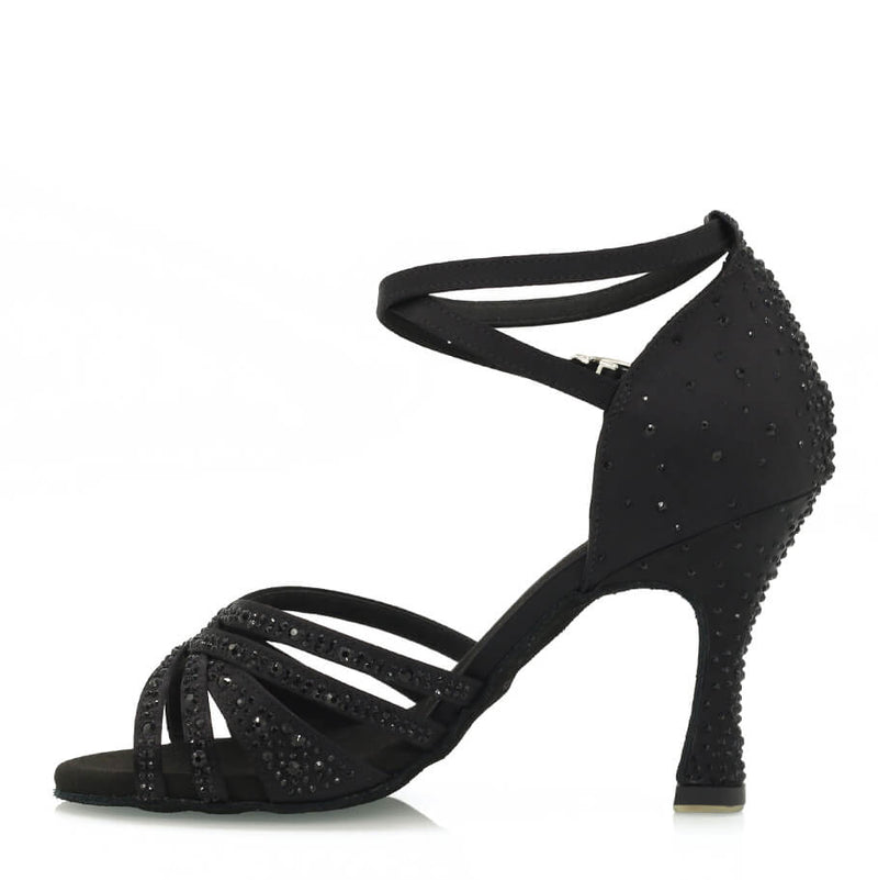 Calais - Black Silk Satin - Suede Sole