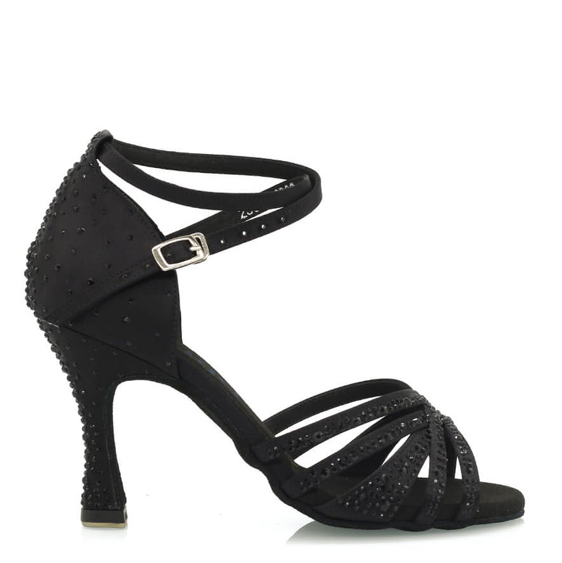 Calais - Black Silk Satin - Suede Sole