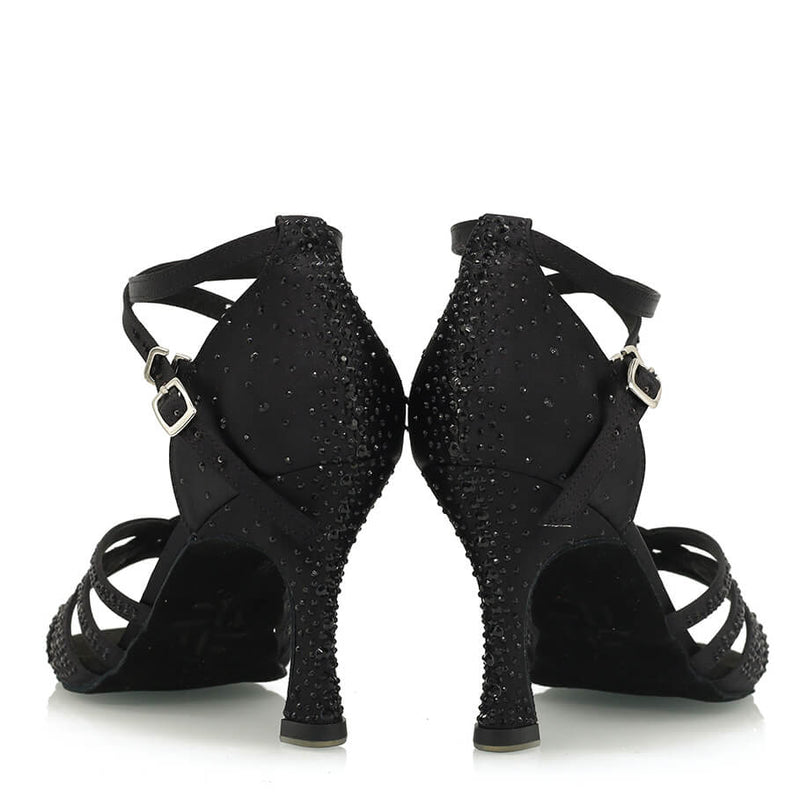 Calais - Black Silk Satin - Suede Sole