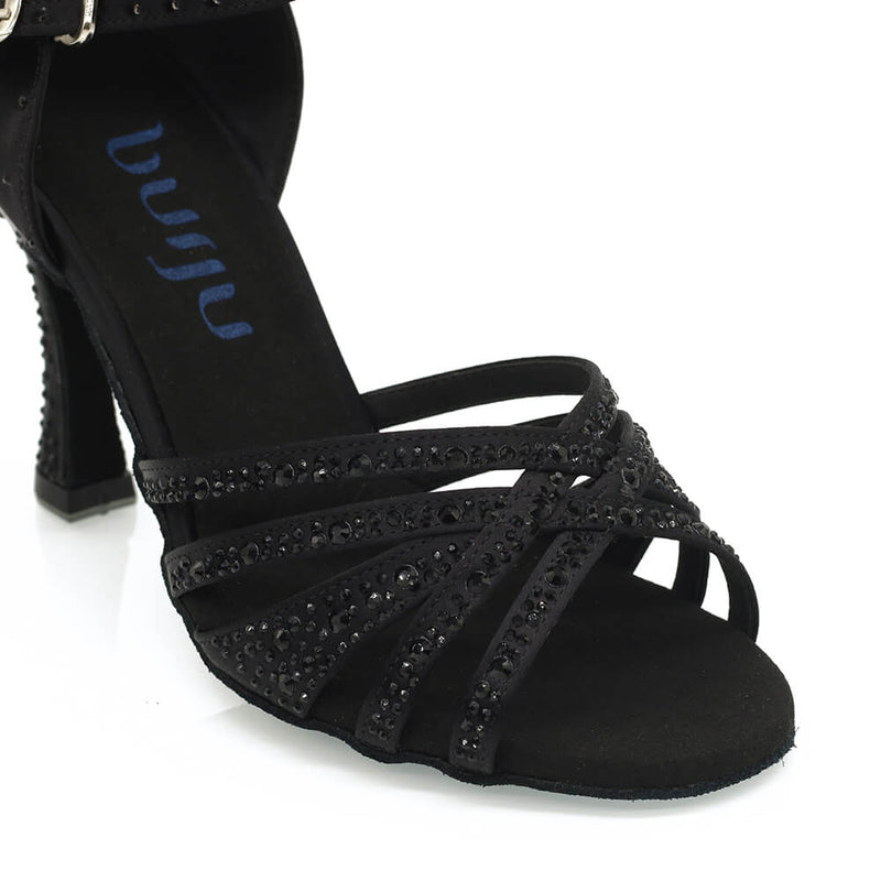 Calais - Black Silk Satin - Suede Sole