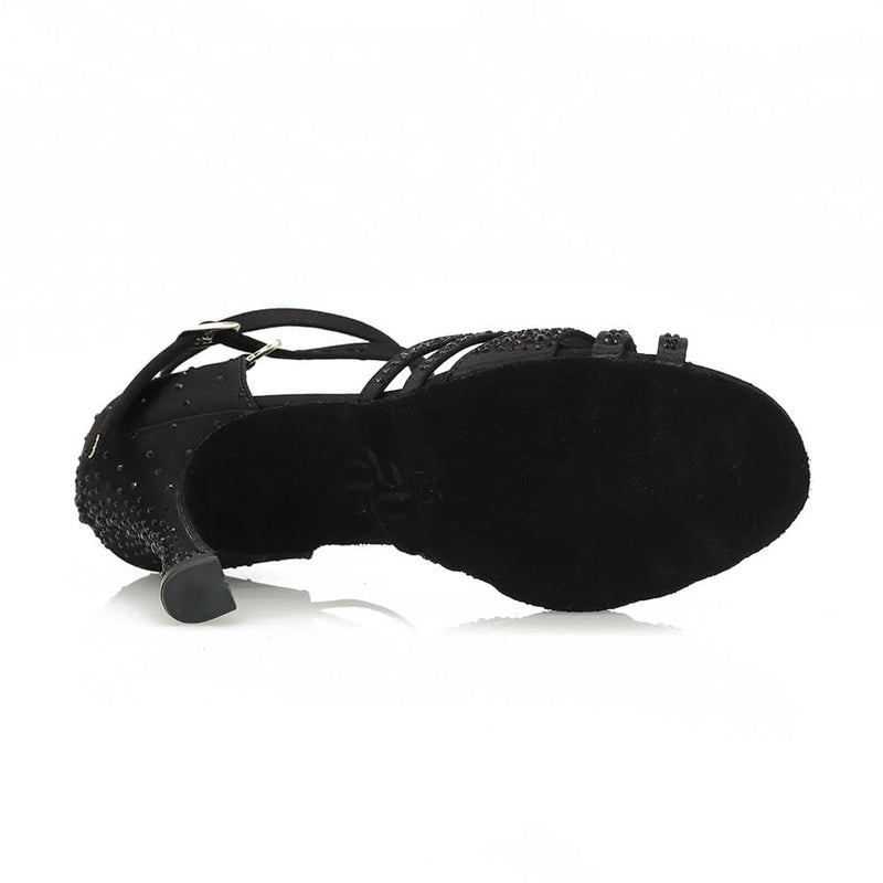 Calais - Black Silk Satin - Suede Sole