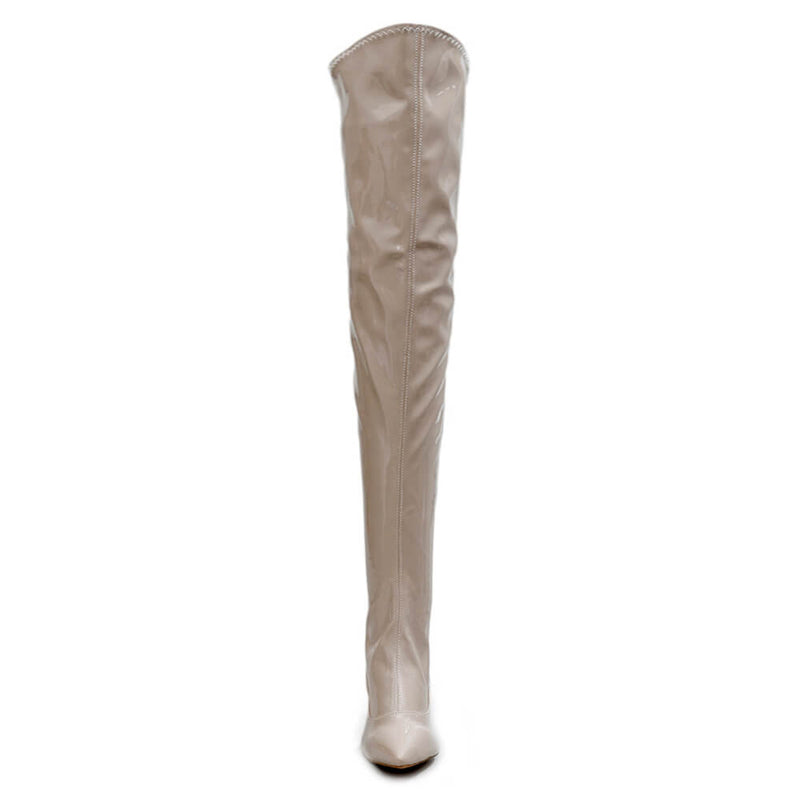 Courtneyy - Beige Vegan Patent - Street Sole - Thigh Variant Five