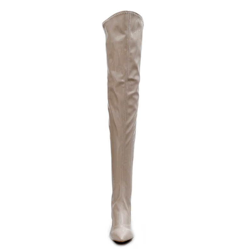 Courtneyy - Beige Vegan Patent - Street Sole - Thigh Variant Four