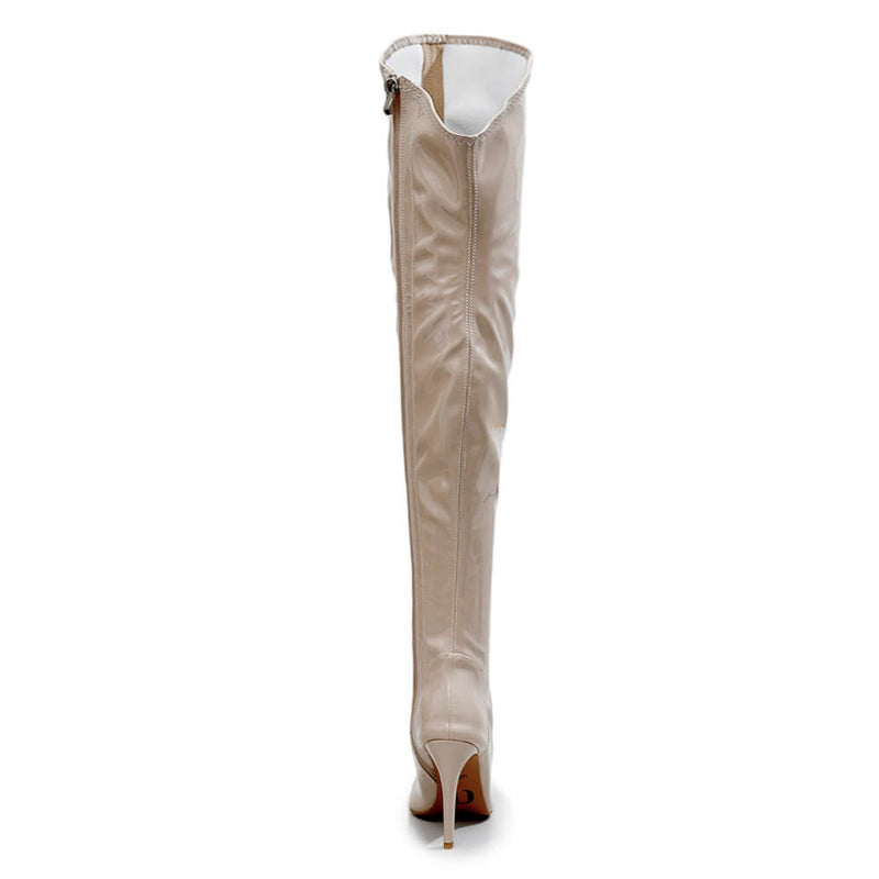 Courtneyy - Beige Vegan Patent - Street Sole - Thigh Variant Four