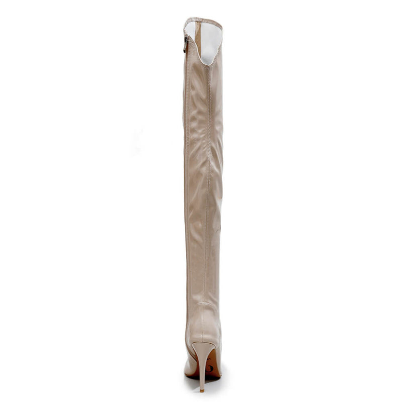 Courtneyy - Beige Vegan Patent - Street Sole - Thigh Variant One