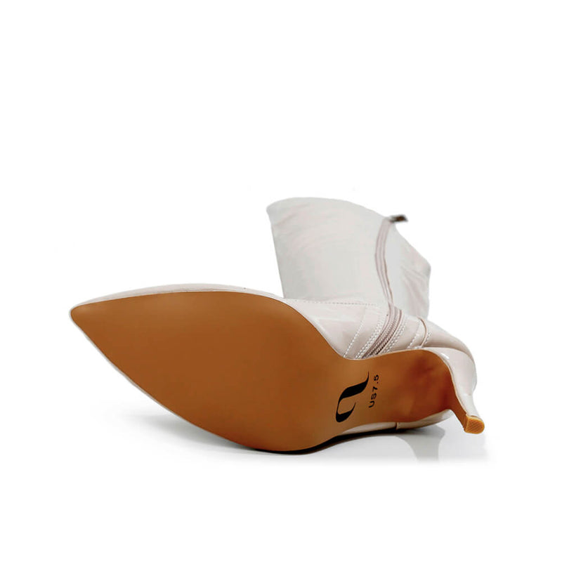 Courtneyy - Beige Vegan Patent - Street Sole - Thigh Variant One