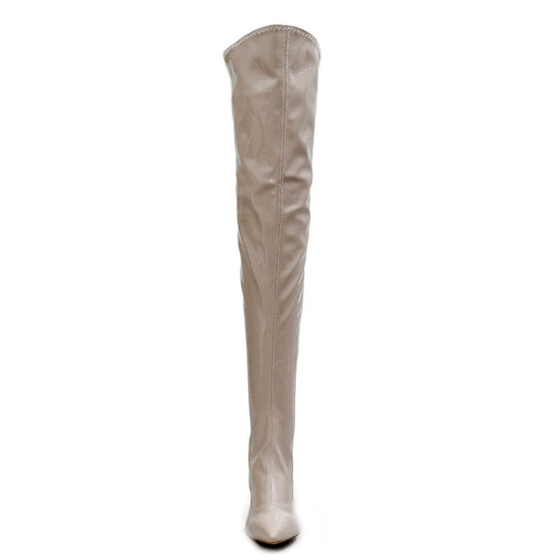 Courtneyy - Beige Vegan Patent - Street Sole - Thigh Variant Six