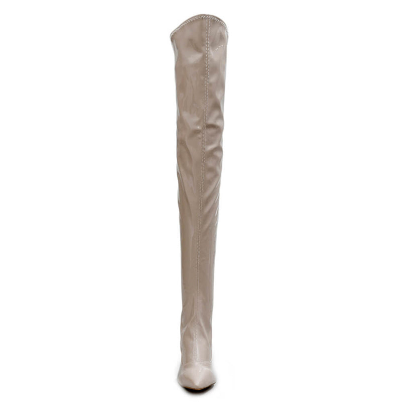 Courtneyy - Beige Vegan Patent - Street Sole - Thigh Variant Three