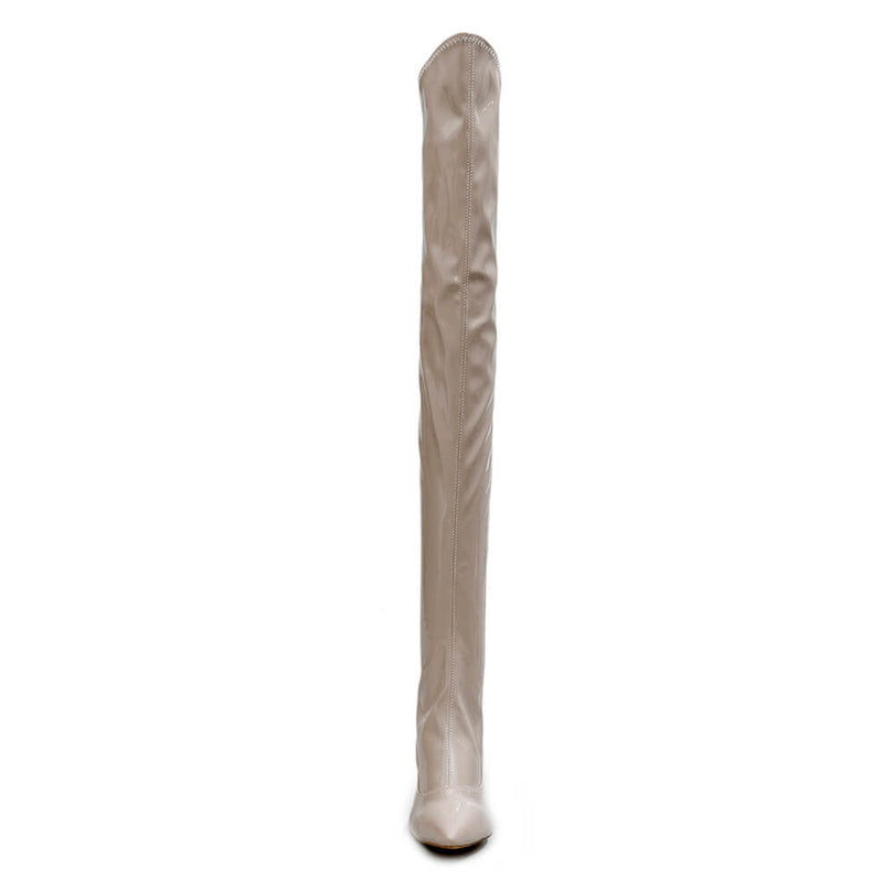 Courtneyy - Beige Vegan Patent - Street Sole - Thigh Variant Two