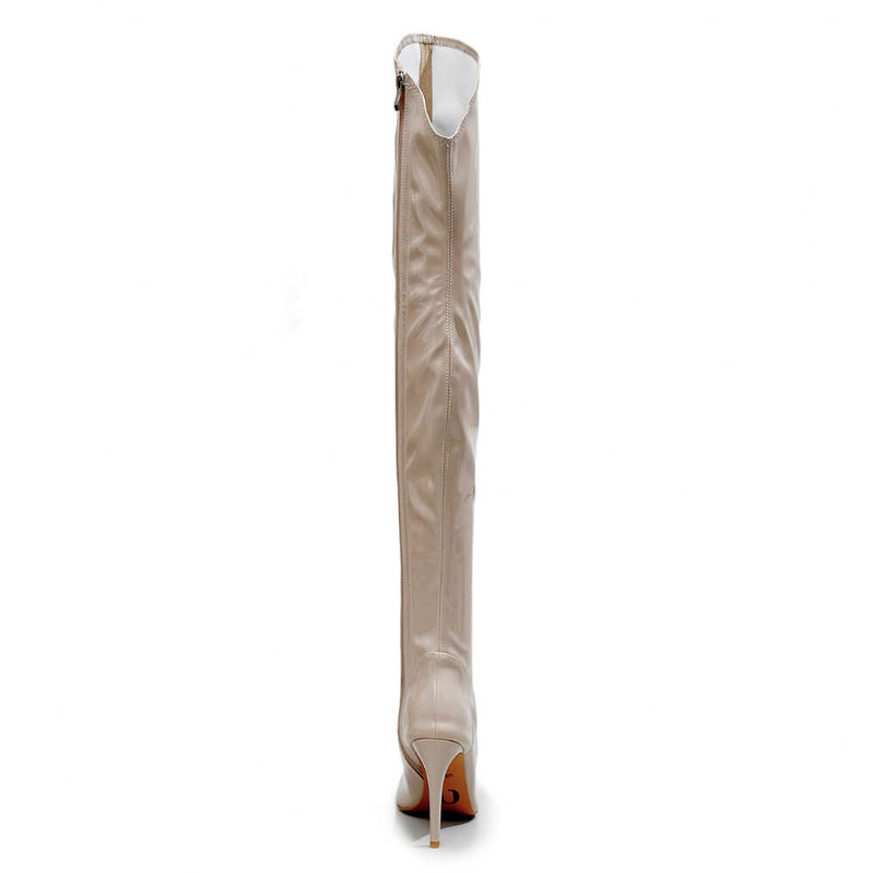 Courtneyy - Beige Vegan Patent - Street Sole - Thigh Variant Zero