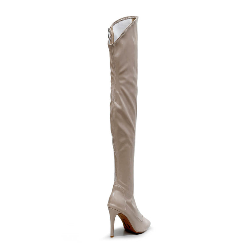 Courtneyy - Beige Vegan Patent - Street Sole - Thigh Variant Zero