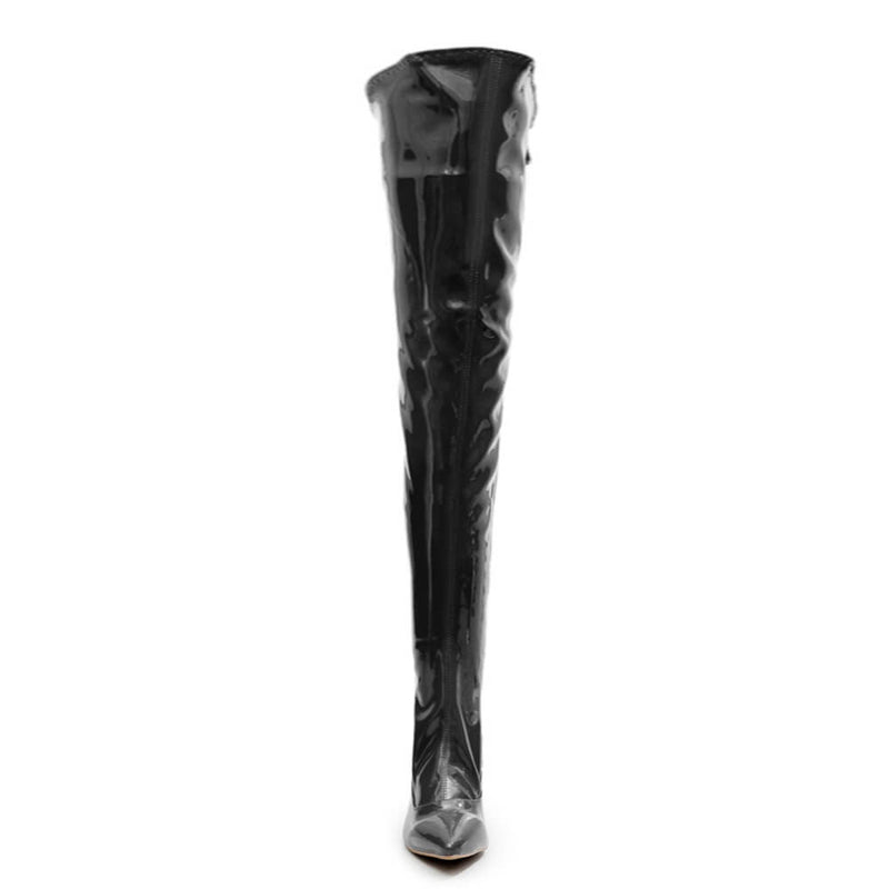Courtneyy - Black Vegan Patent - Street Sole - Thigh Variant Five