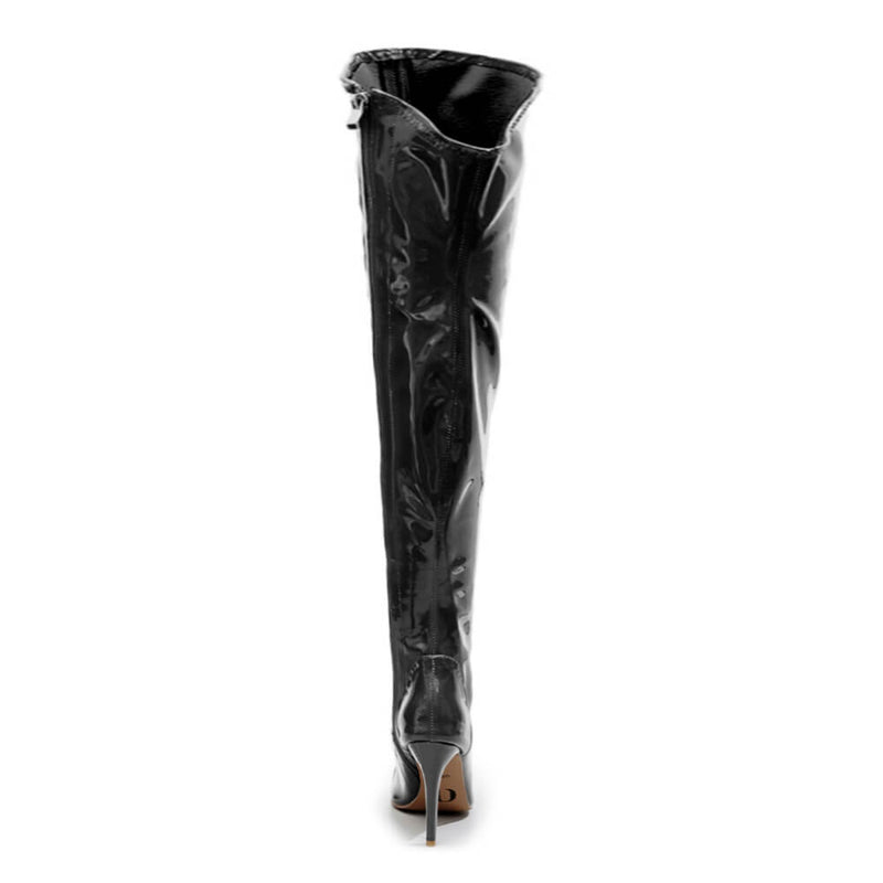 Courtneyy - Black Vegan Patent - Street Sole - Thigh Variant Five