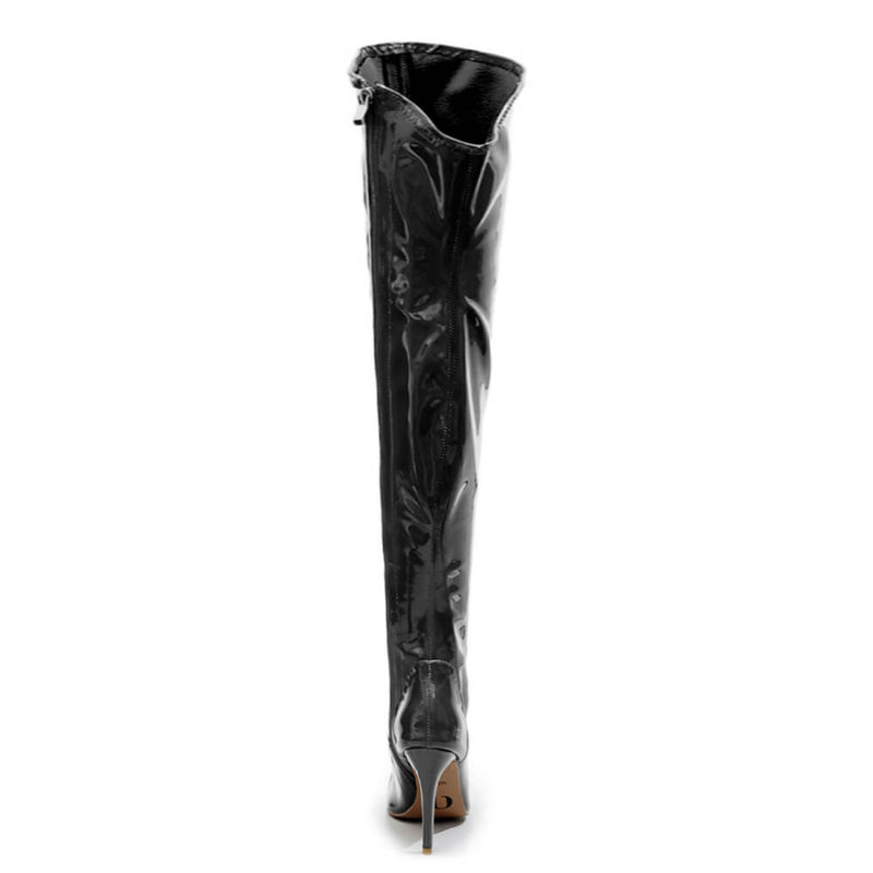 Courtneyy - Black Vegan Patent - Street Sole - Thigh Variant Four