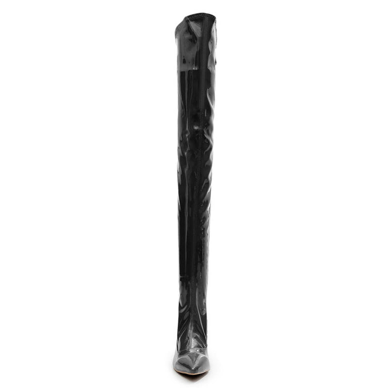 Courtneyy - Black Vegan Patent - Street Sole - Thigh Variant One