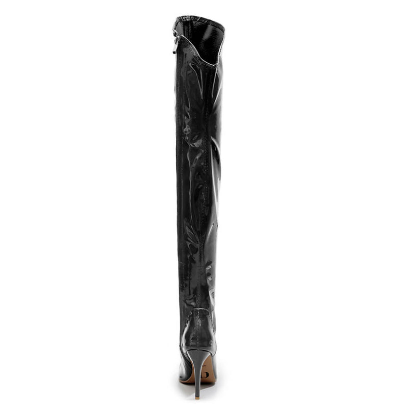 Courtneyy - Black Vegan Patent - Street Sole - Thigh Variant One